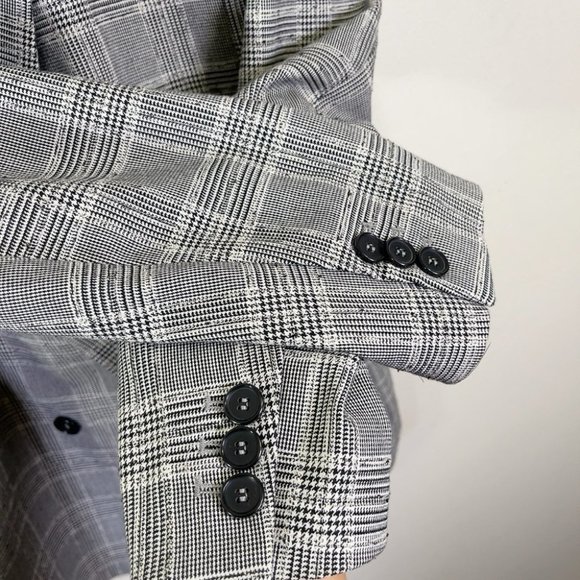 H&M Double-Breasted Black And White Career Long Line Plaid Blazer - Picture 9 of 15